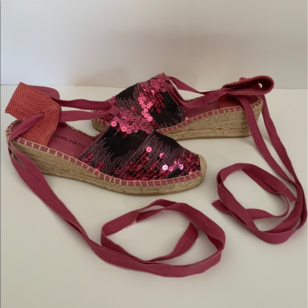 NWOT Pink Espadrille Wedge Sequin Sandals Sz. 8